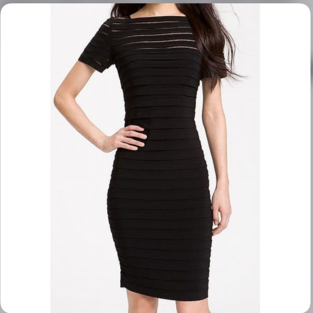 Adrianna Papell black shutter illusion dress sz 12